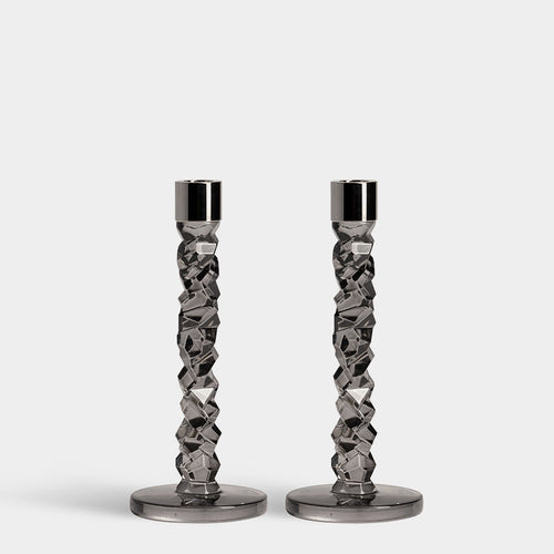 Orrefors Carat Candlestick Graphite Medium - Set of 2