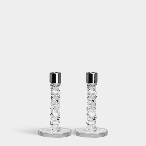 Orrefors Carat Candlestick Silver Small - Set of 2