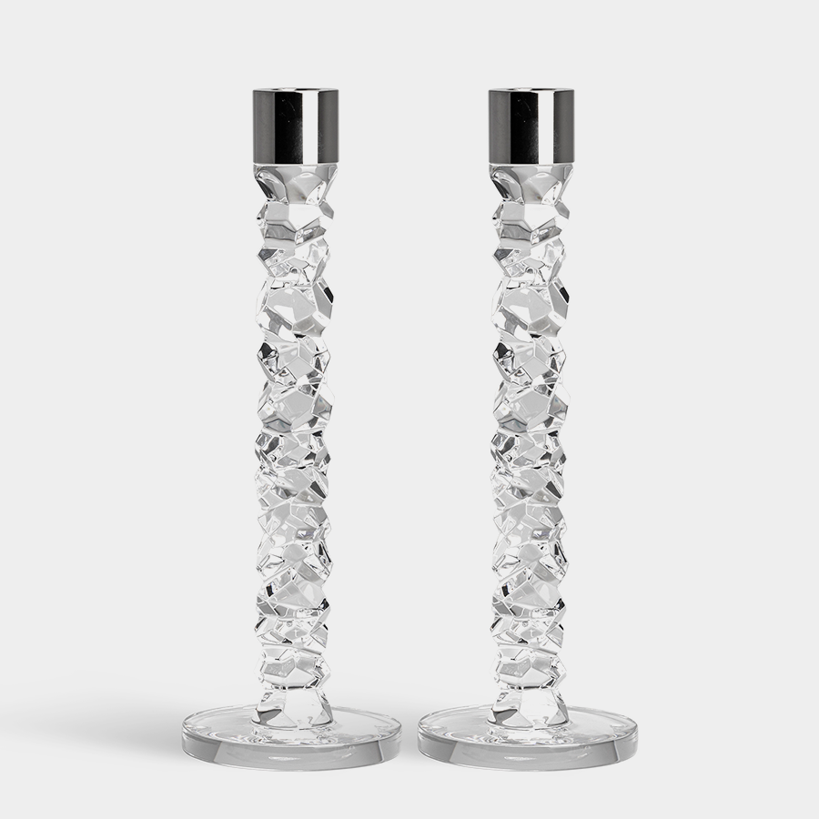 Orrefors Carat Candlestick Silver Large - Set of 2