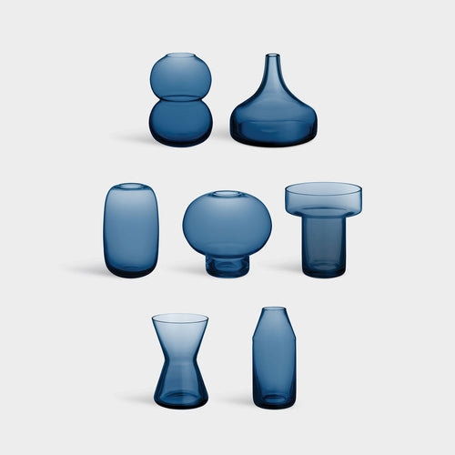 Orrefors Midsummer Vases Midnight Blue Mini Set Of 7 Ltd