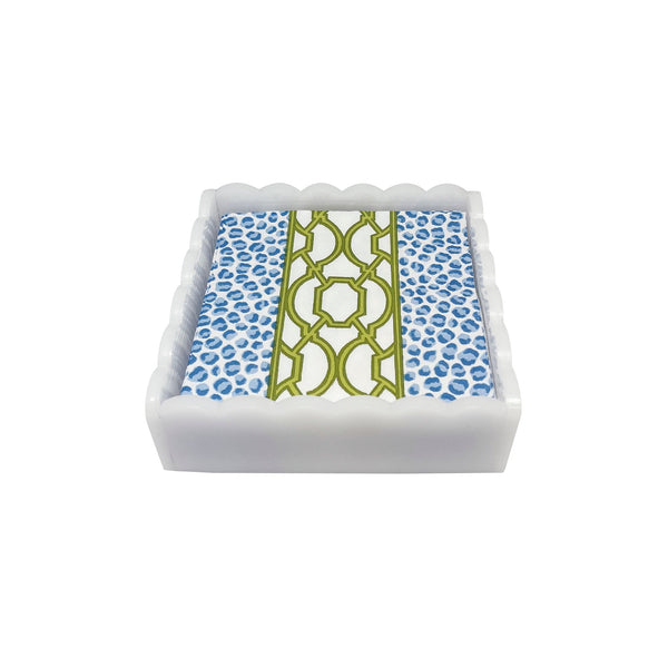 Load image into Gallery viewer, Mariposa Knots And Spots White Scalloped Cocktail Napkin Box Set
