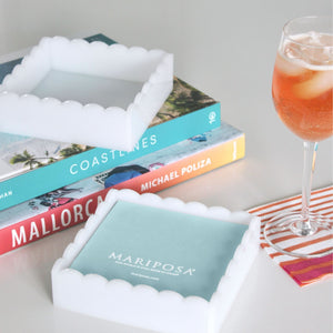 Mariposa White Scalloped Napkin Box with Insert