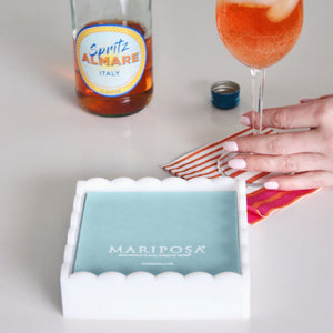 Mariposa White Scalloped Napkin Box with Insert