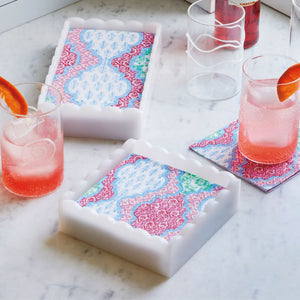 Mariposa Provencal Cotton Pink White Scalloped Guest Towel Box Set
