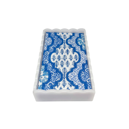 Mariposa Provencal Cotton Blue White Scalloped Guest Towel Box Set