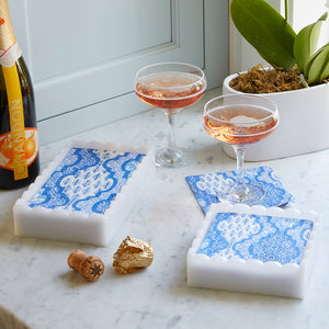 Mariposa White Scalloped Guest Towel Box with Insert