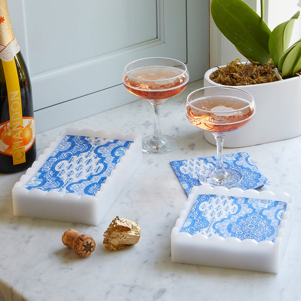 Load image into Gallery viewer, Mariposa White Scalloped Guest Towel Box with Insert
