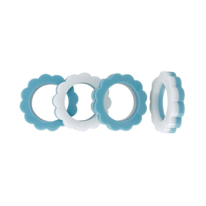 Mariposa Teal and White Scallop Napkin Ring Set of 4