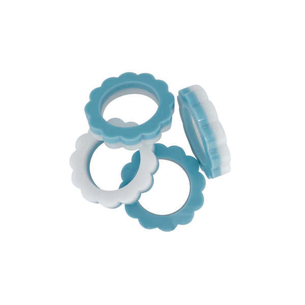 Load image into Gallery viewer, Mariposa Teal and White Scallop Napkin Ring Set of 4
