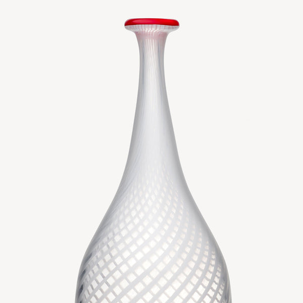 Load image into Gallery viewer, Kosta Boda Red Rim White Bottle
