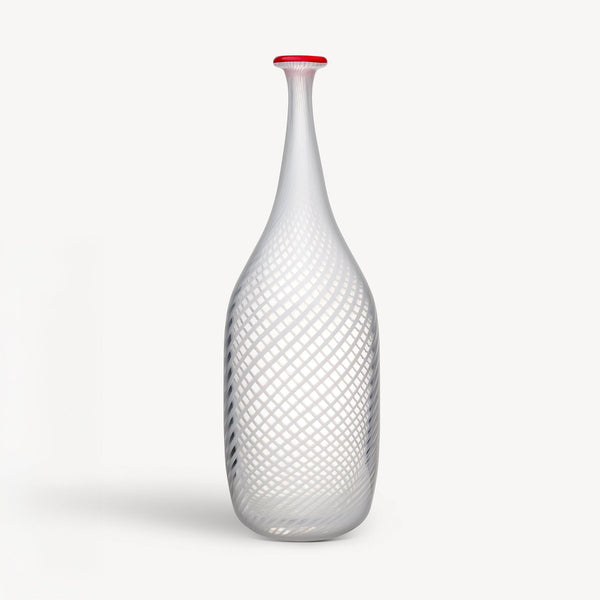 Load image into Gallery viewer, Kosta Boda Red Rim White Bottle
