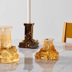 Kosta Boda Rocky Baroque Candlestick Amber Haze Medium