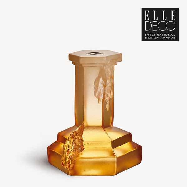 Load image into Gallery viewer, Kosta Boda Rocky Baroque Candlestick Amber Haze Large
