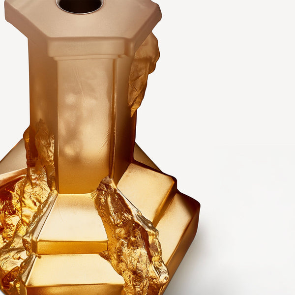 Load image into Gallery viewer, Kosta Boda Rocky Baroque Candlestick Amber Haze Large
