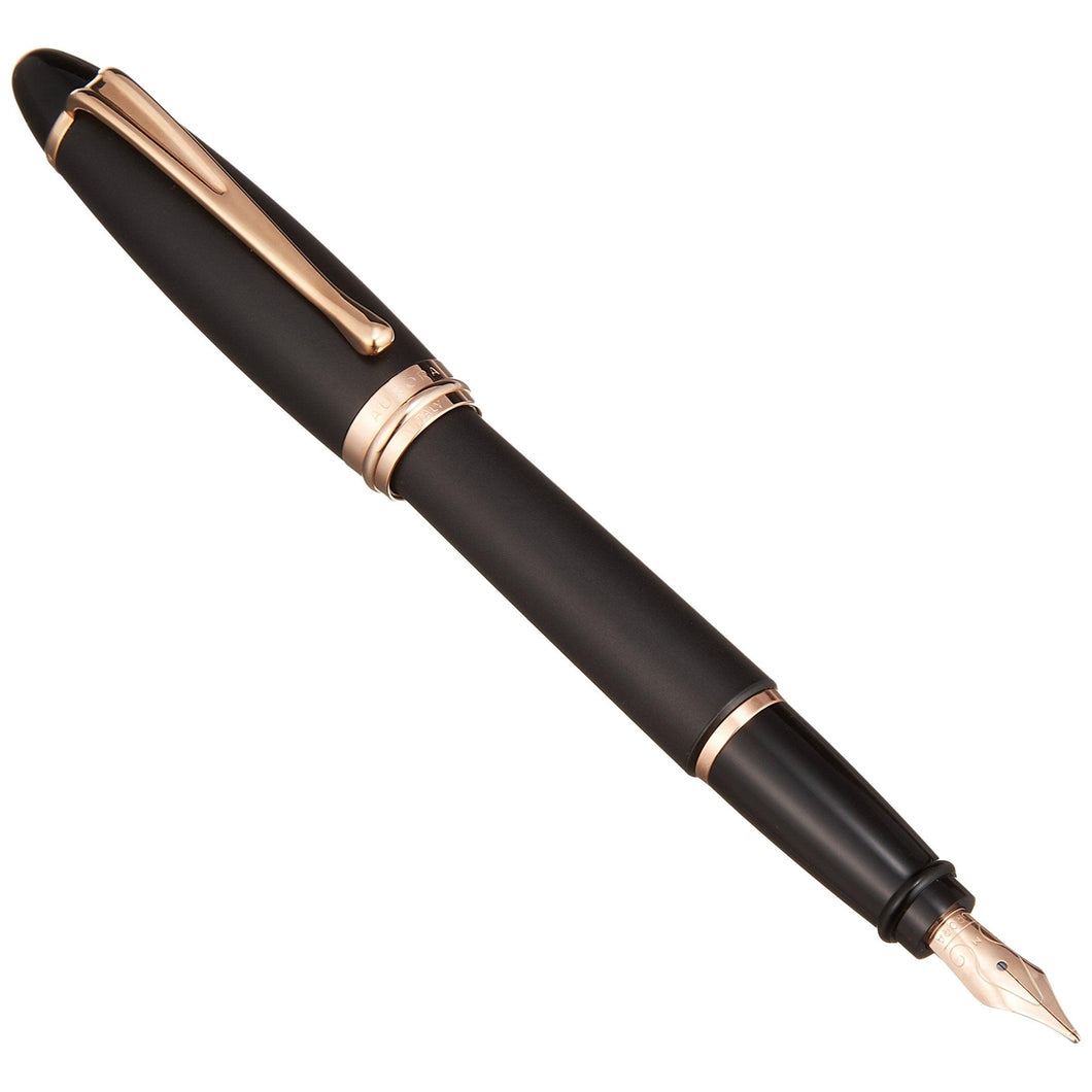 Aurora Ipsilon Satin Fountain Pen - Black with Rose Gold Trim, Medium Nib