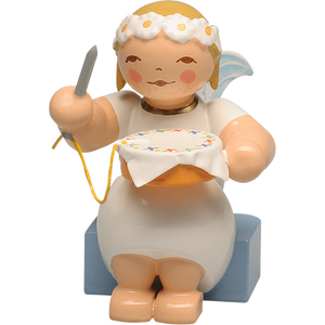 Wendt & Kuhn Marguerite Angel, Sitting, with Embroidery Hoop Figurine