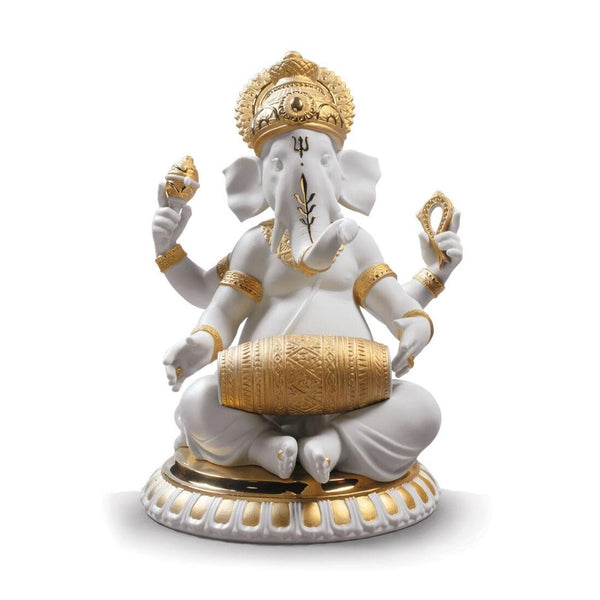 Load image into Gallery viewer, Lladro Mridangam Ganesha Figurine - Golden Lustre

