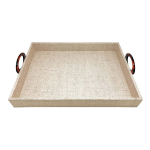 Mariposa Coconut Grove Faux Grasscloth Tray With Tortoise Handles