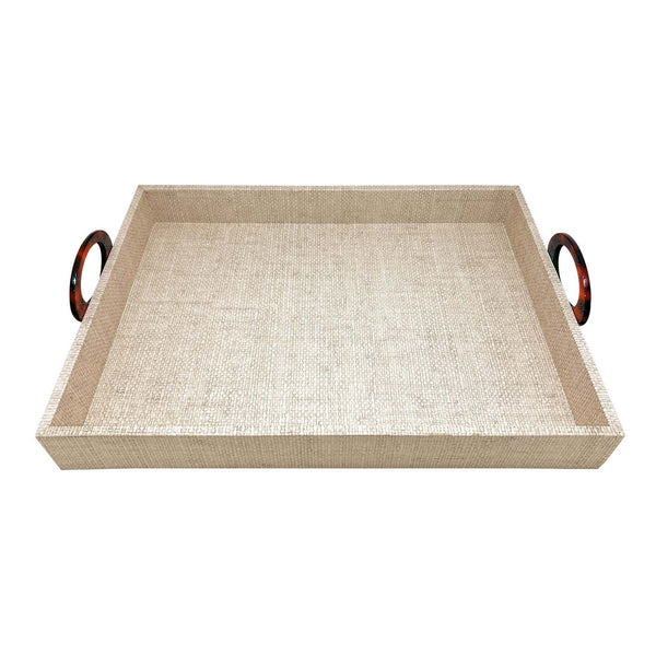 Load image into Gallery viewer, Mariposa Coconut Grove Faux Grasscloth Tray With Tortoise Handles
