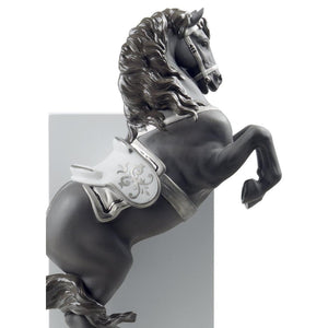 Lladro Horse On Courbette Figurine - Silver Lustre