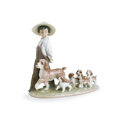 Lladro My Little Explorers Boy with Dogs Figurine