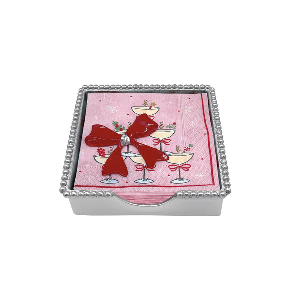 Load image into Gallery viewer, Mariposa Red Bow (9218) Beaded Napkin Box Set
