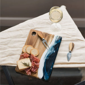 Lynn & Liana 8x11 Acacia Small Breadboard Navy White Metallic