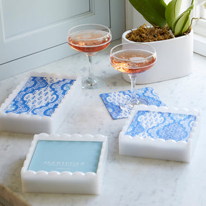 Mariposa Provencal Cotton Blue White Scalloped Guest Towel Box Set