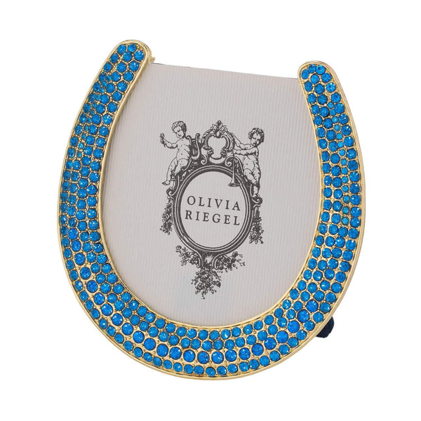Load image into Gallery viewer, Olivia Riegel Horseshoe Frame with Capri Blue Stones, Gold
