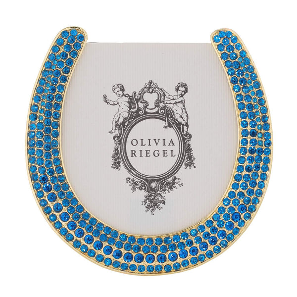 Load image into Gallery viewer, Olivia Riegel Horseshoe Frame with Capri Blue Stones, Gold
