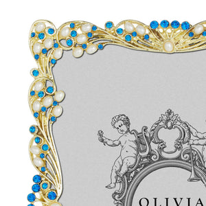 Olivia Riegel Gold Audrey 5" x 7" Frame with Capri Blue Stones & White Freshwater Pearls