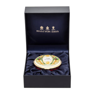 Halcyon Days Happy Birthday - Round Musical Enamel Box
