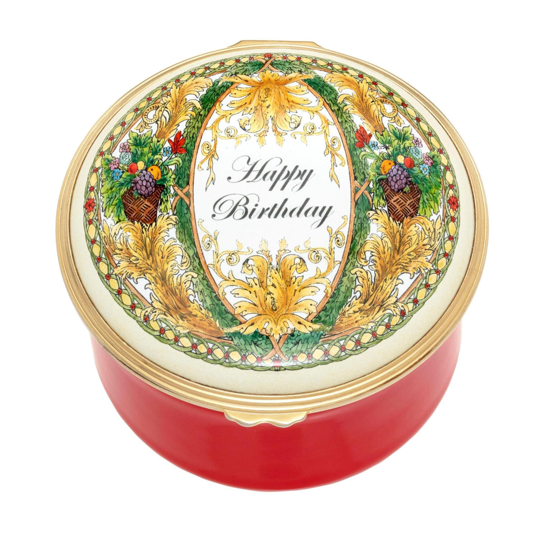 Halcyon Days Happy Birthday - Round Musical Enamel Box