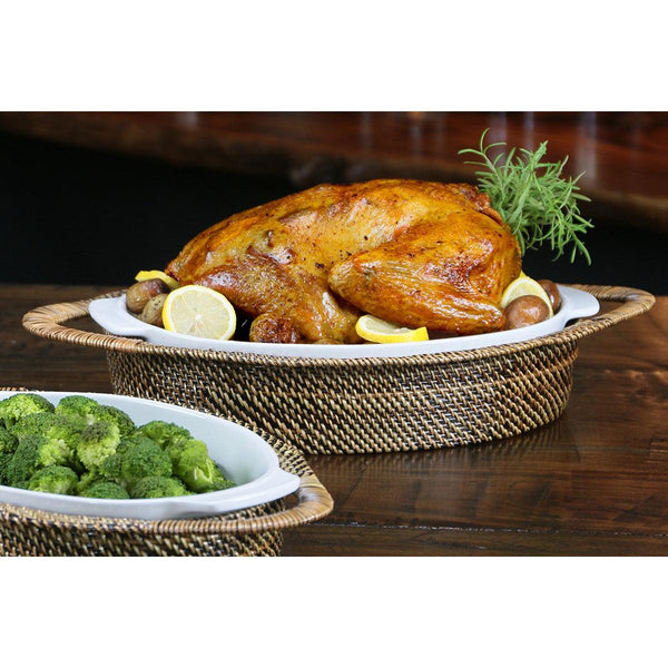 Load image into Gallery viewer, Calaisio Calaisio Oval Casserole Basket with Stoneware Roaster, Large 4QT
