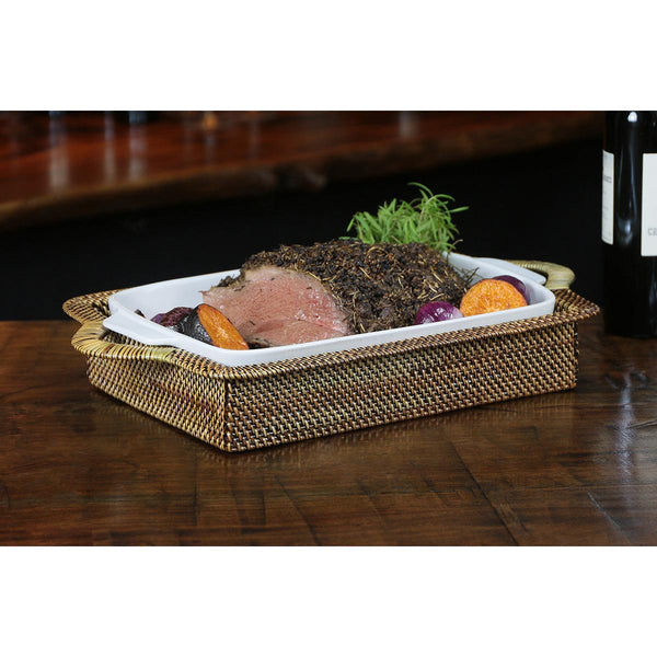 Load image into Gallery viewer, Calaisio Calaisio Rectangular Casserole Basket with Stoneware Roaster, Large 3QT
