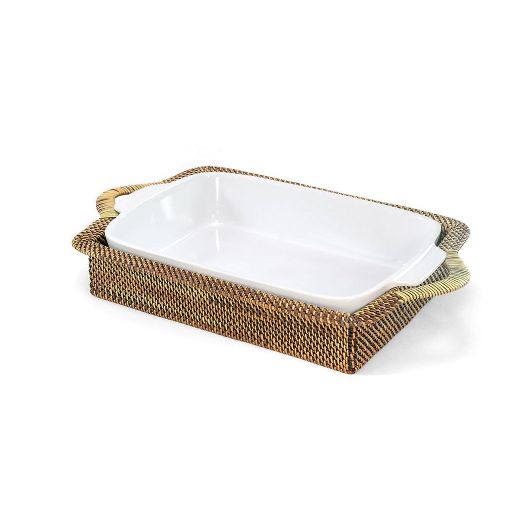 Calaisio Calaisio Rectangular Casserole Basket with Stoneware Roaster, Large 3QT