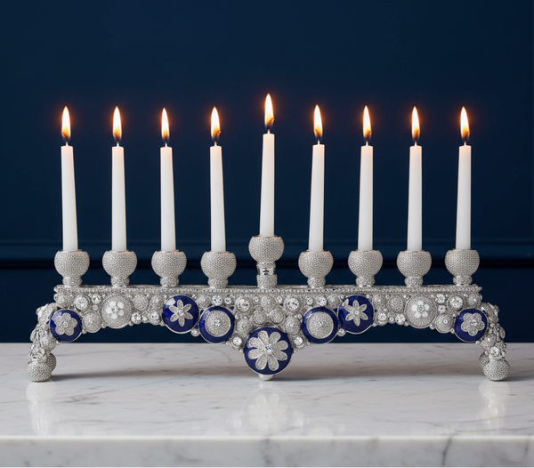 Load image into Gallery viewer, Olivia Riegel Blue &amp; White Charisma Menorah
