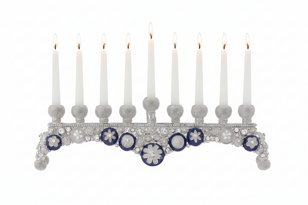Load image into Gallery viewer, Olivia Riegel Blue &amp; White Charisma Menorah
