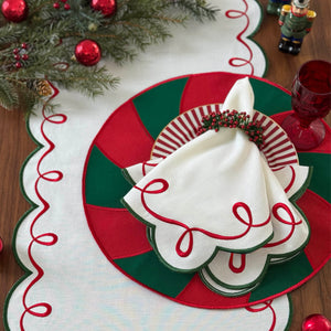 Bodrum Linens Candy Cane 15" Round Mat - Easy Care Placemats - Set of 4