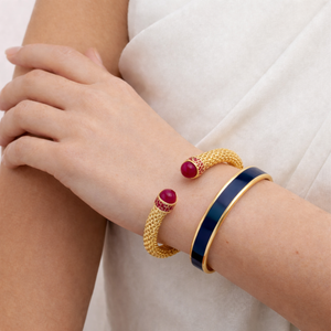Halcyon Days Minoan Torque Hinged Bangle in Pink Tourmaline & Gold