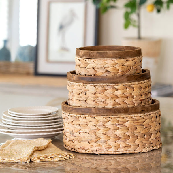 Load image into Gallery viewer, Park Hill Collection Woven Water Hyacinth Round Storage Basket, Set of 3
