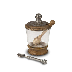 GG Collection Heritage Inlay Wood Honey Jar with Honey Server and Spoon, Set of 3 pcs