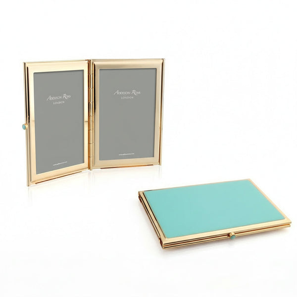 Load image into Gallery viewer, Addison Ross Turquoise Blue &amp; Gold Travel Frame - 2 x 3 in - Double Frame

