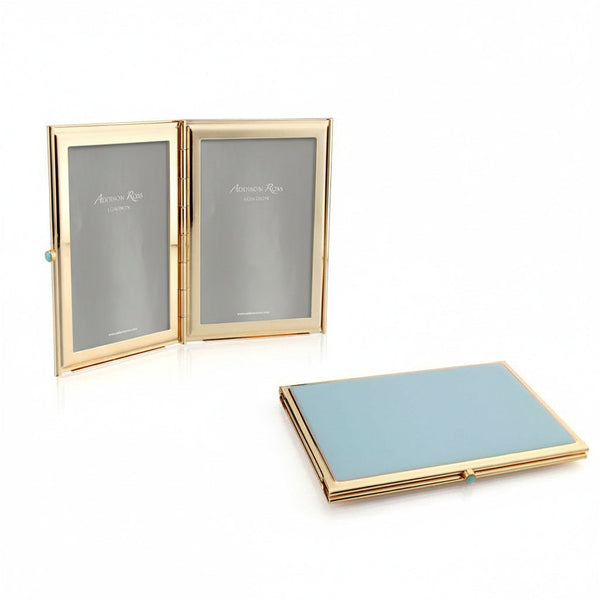 Load image into Gallery viewer, Addison Ross Powder Blue &amp; Gold Travel Frame - 2 x 3 in - Double Frame
