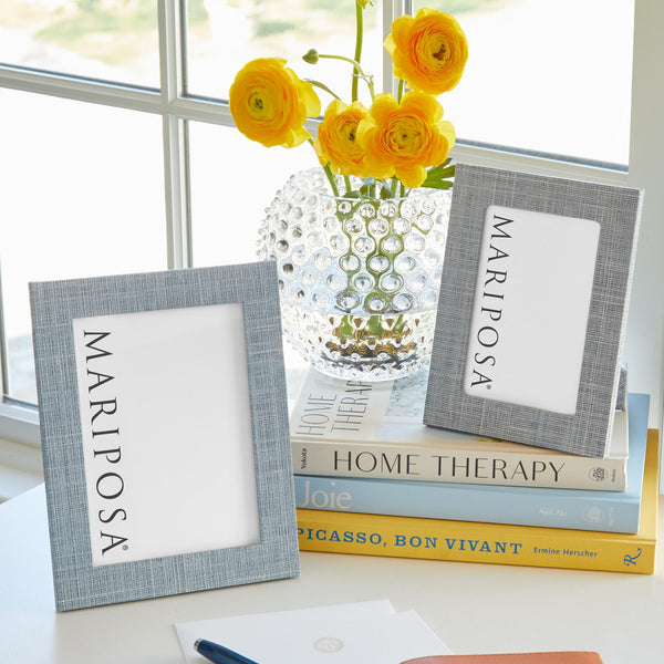 Load image into Gallery viewer, Mariposa Heather Blue Faux Grasscloth 4x6 Frame
