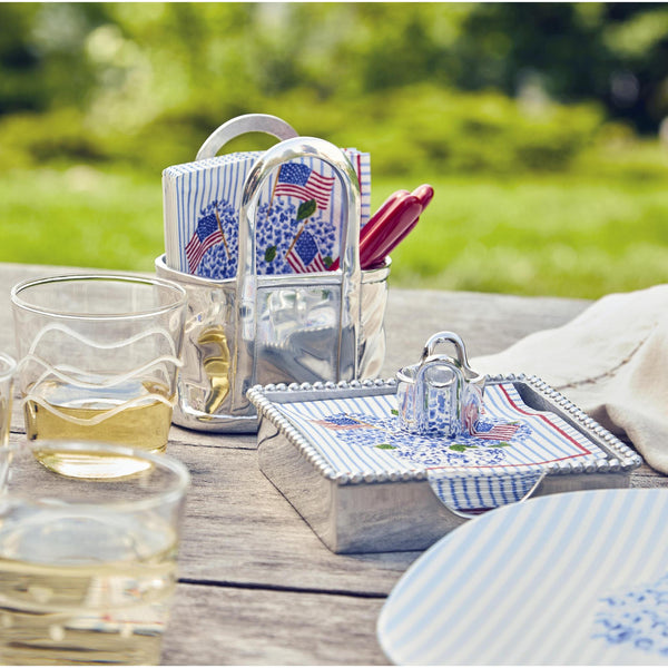 Load image into Gallery viewer, Mariposa Flags and Hydrangeas Tote (5802) Beaded Napkin Box Set
