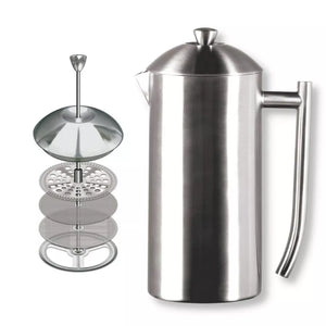 Frieling Double-Walled Stainless-Steel French Press Coffee Maker, Brushed Finish