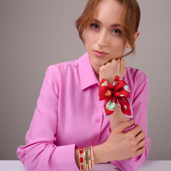 Load image into Gallery viewer, Halcyon Days Love Hearts Red Silk Mini Scarf
