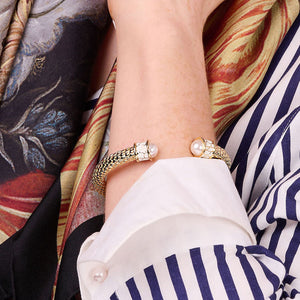 Halcyon Days Minoan Torque Pearl & Gold Bangle