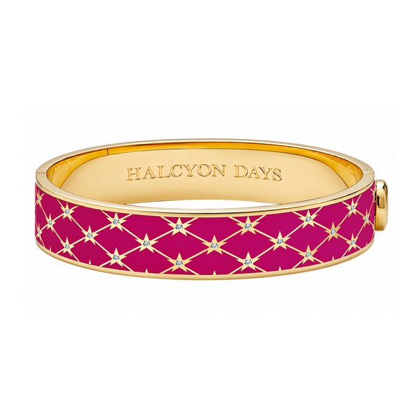 Load image into Gallery viewer, Halcyon Days Star Sparkle Trellis Hinged Bangle in Pink Tourmaline &amp; Gold
